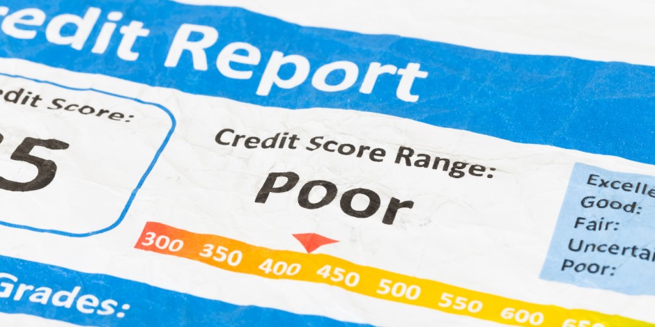 A credit report indicates a poor rating.